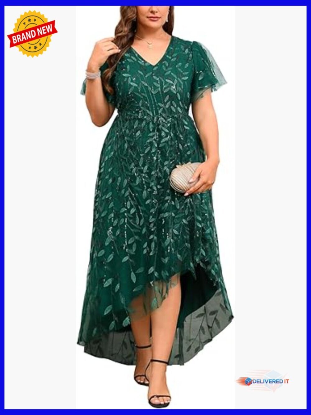 Plus Size Sequin Formal Long Dress A-Line Side Slit Prom Evening Gown